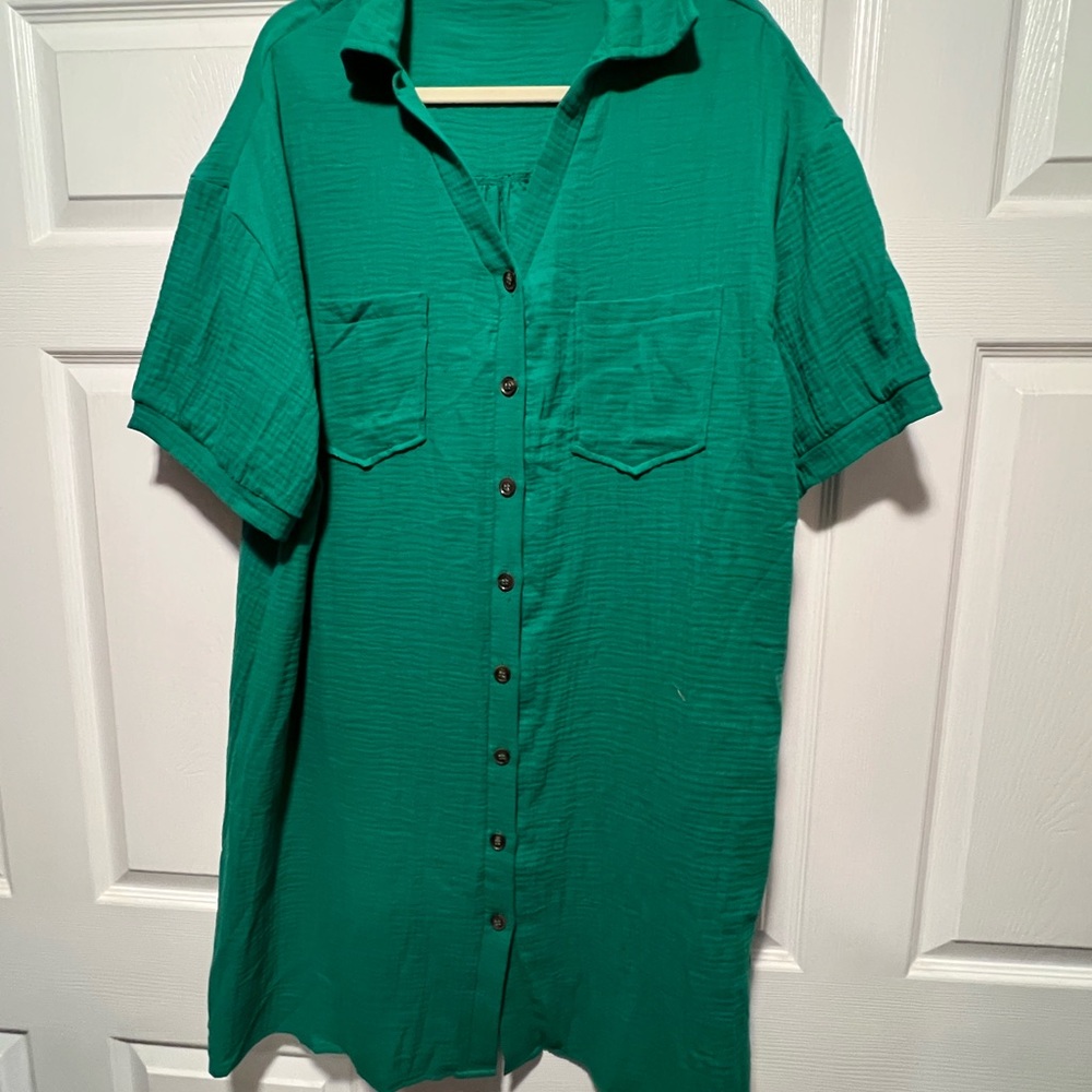 Bundle of Button Down Shirt Dresses - Coral, Black, Emerald. Set of all 3 - Picture 4 of 4